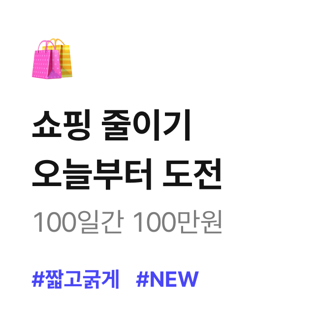 쇼픙 줄이기 오늘부터 도전 100일간 100만원 #짧고 굵게 #NEW